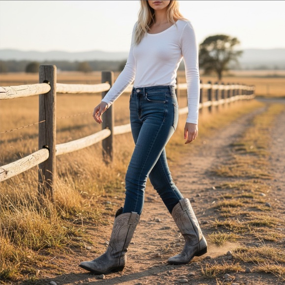 $499 Frye Billy Pull On Ombre Distressed Vintage Black White Western Cowboy Boot - Picture 3 of 13